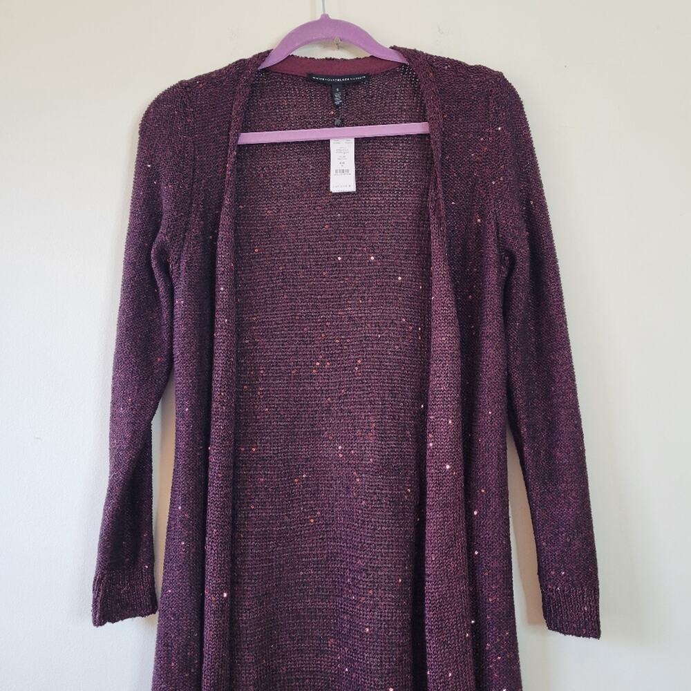 White House Black Market Sequin Longline Duster Cardigan Garnet Small - Picture 3 of 6